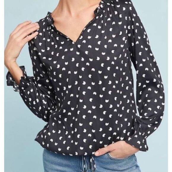 ANTHROPOLOGIE Dolan Left Coast Alcine Printed Ruffle Moon Print French Q… - Picture 9 of 13